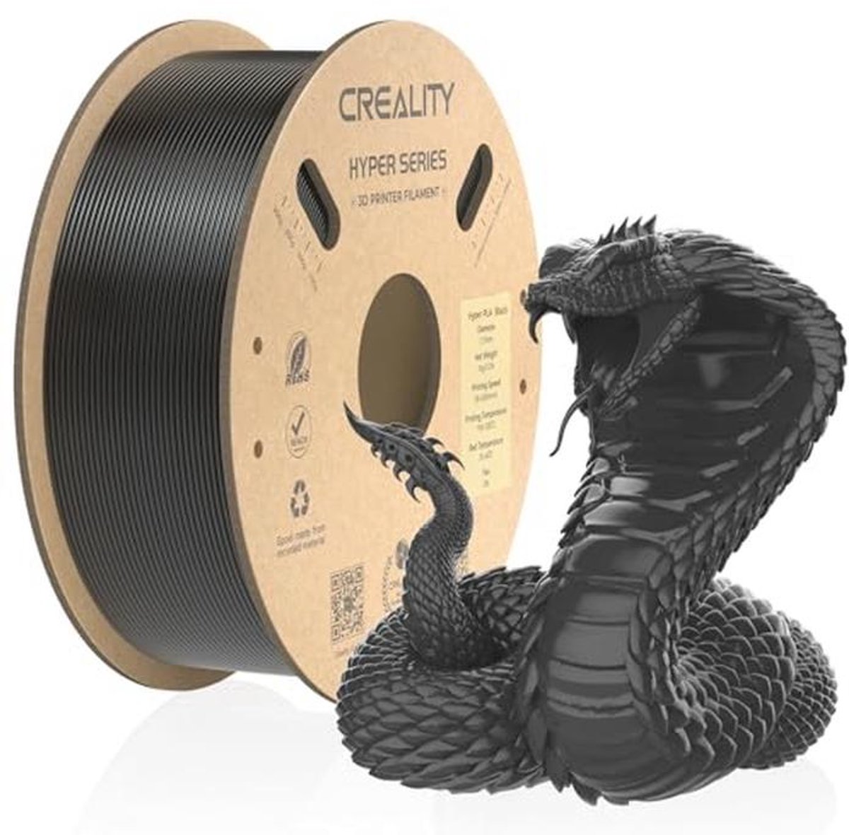 Hyper High Speed PLA Filament 1.75mm voor 3D Printer - Zwart, 1KG per Spoel