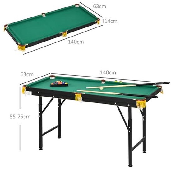 Inklapbare Biljarttafel 4,6 ft - Ruimtebesparende Tafel met Accessoires voor Jong en Oud — afbeelding 4