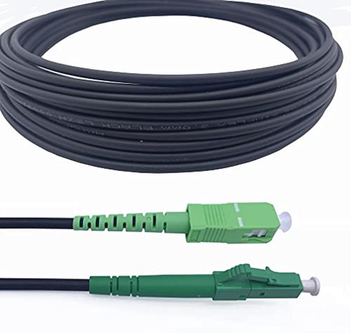 Elfcam® - Steel Fiber Optic Cable, Shielded SC/APC to LC/APC OS2 Simplex Singlemode LSZH, Black (10m)
