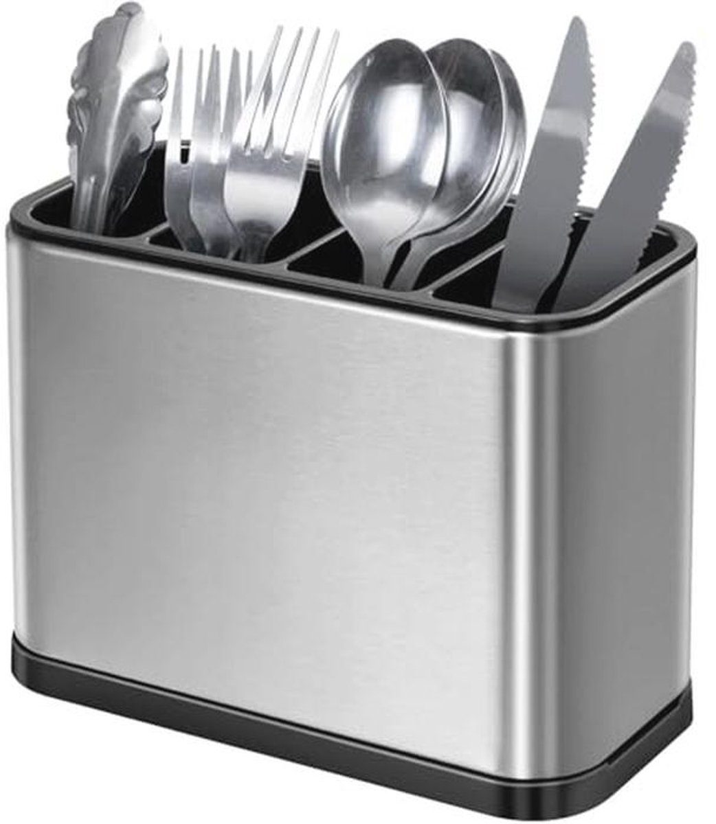 RVS Bestekhouder met 4 Compartimenten - Keuken Organizer met Antislip Afwaterend Ontwerp