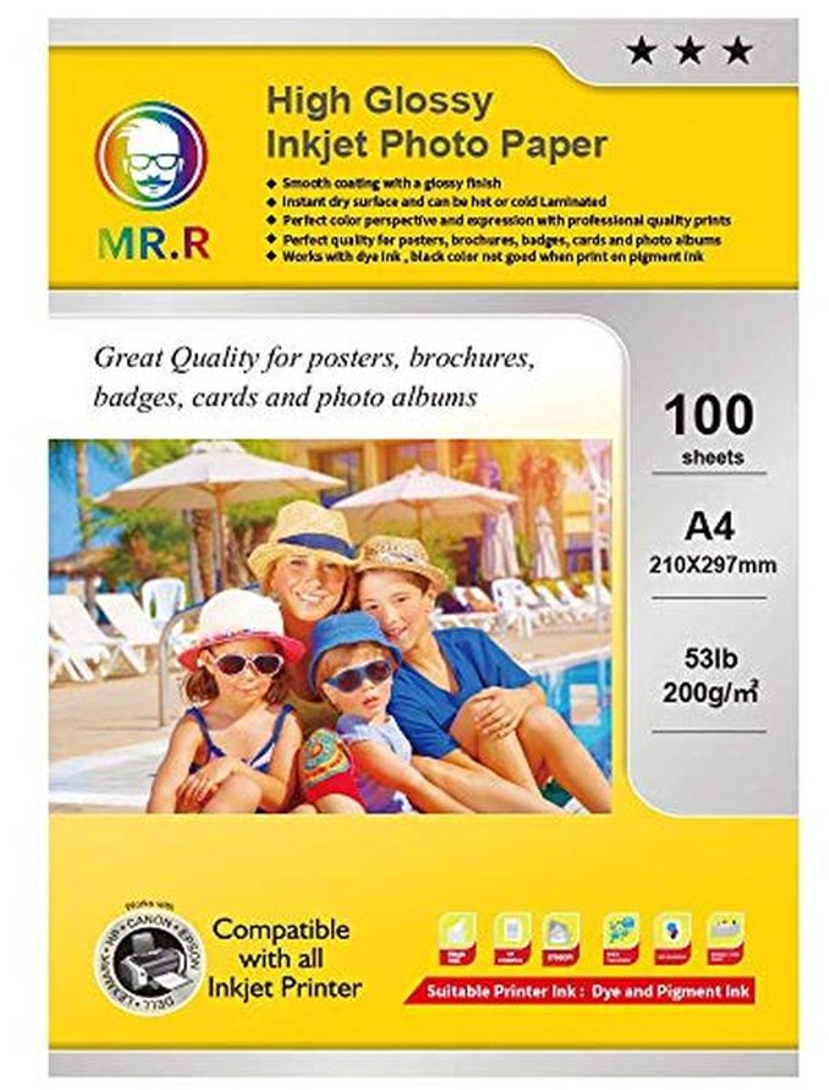 Glanzend A4 Inkjet Fotopapier 200gsm - 100 Vellen Waterdicht en Direct Droog