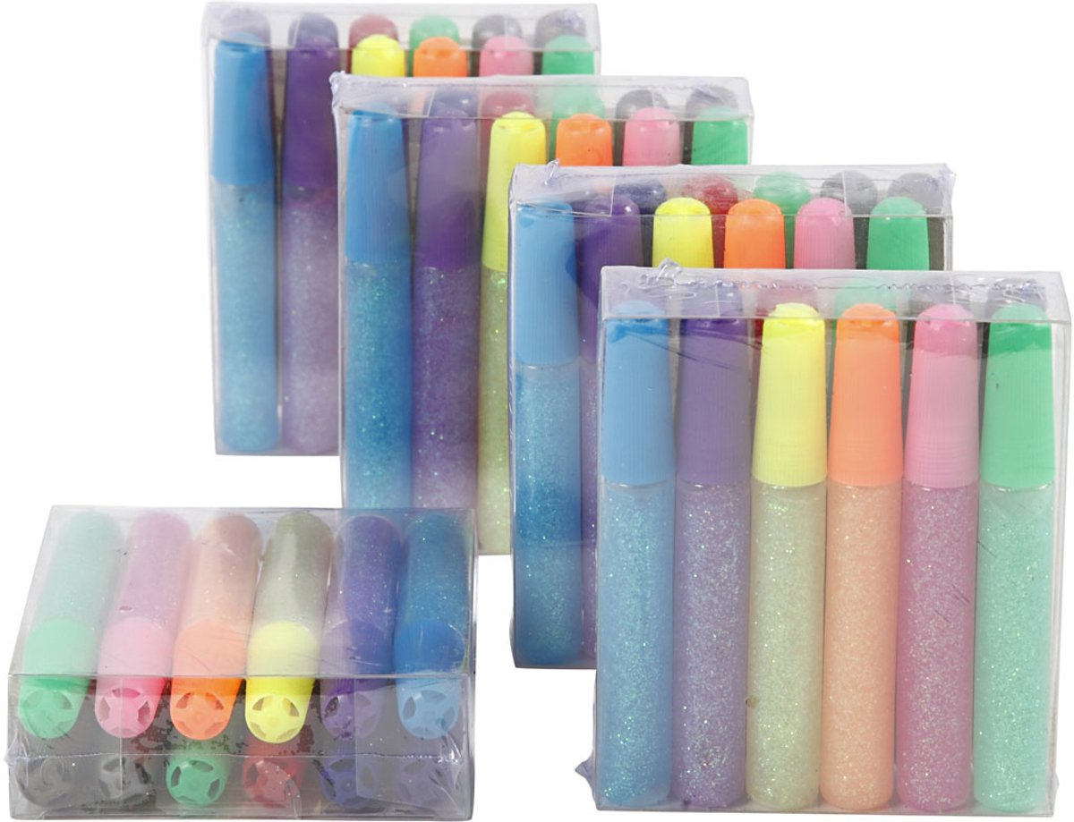 Glitterlijm 10 ml diverse kleuren 60stuks