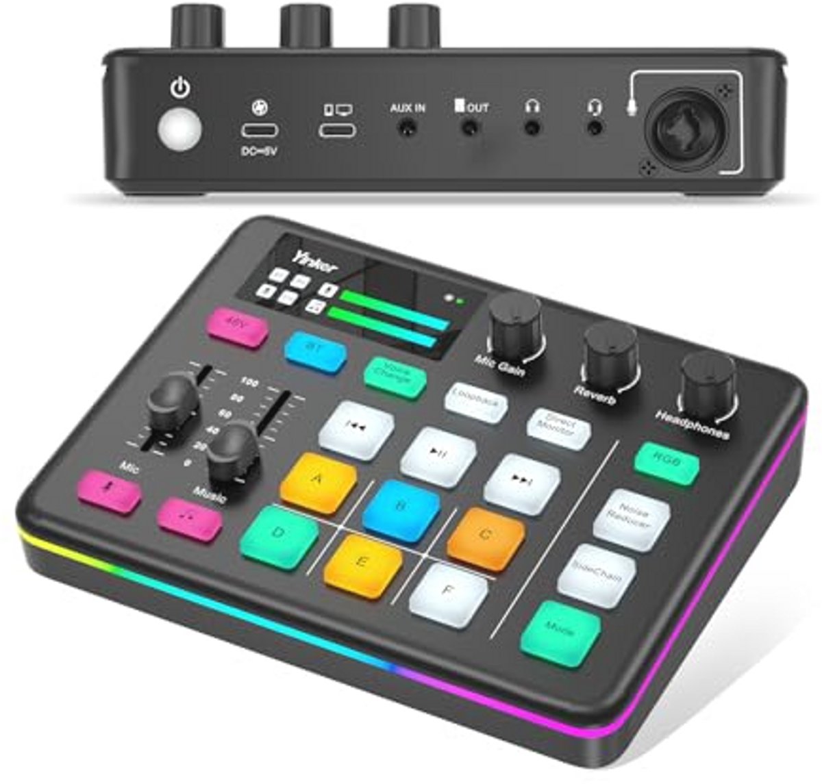 Gaming Audiomixer met RGB Audio-interface en Bluetooth voor Livestreaming en Podcasting