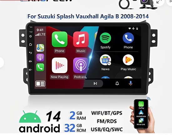 Autoradio - 9 Inch Car Stereo Radio Carplay GPS Navigatie Compatibel voor Suzuki Splash 2008-2014 Android 15