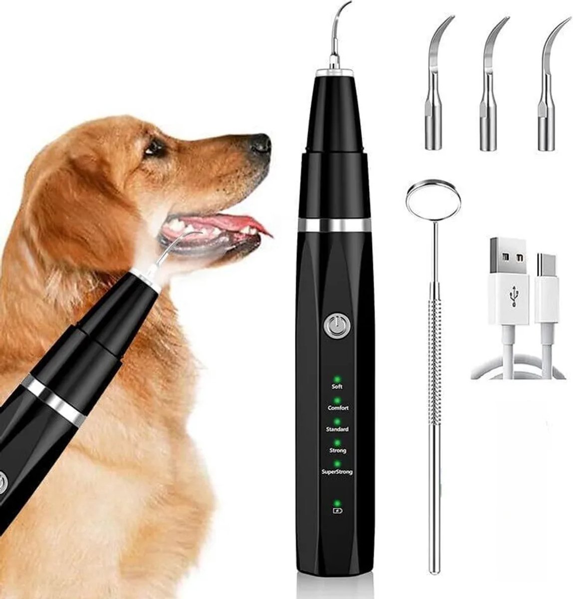 Ultrasoon tandplakverwijderaar en gebitsreiniger Geschikt voor honden en katten, gebitsverzorgingsset Geschikt voor honden en katten, gebitsreinigingsset