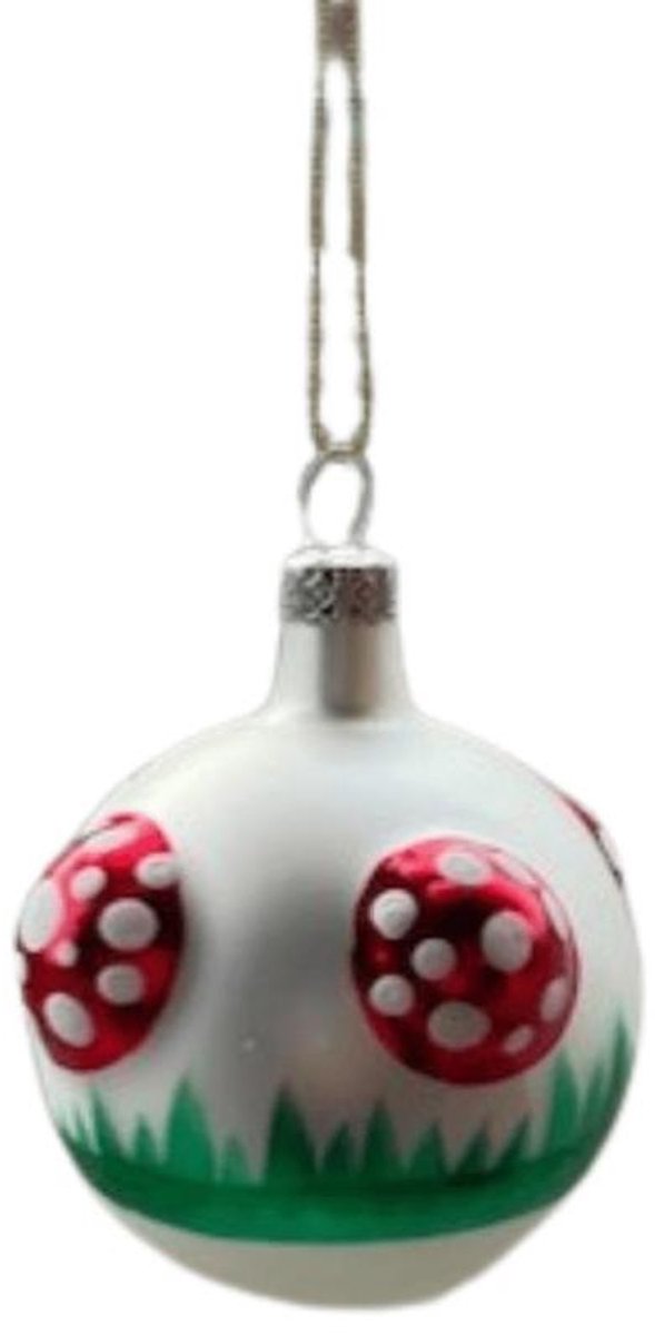 Kerstbal Vliegenzwam – Handbeschilderd – Glas – Ø 7 cm – Ornament uit Polen