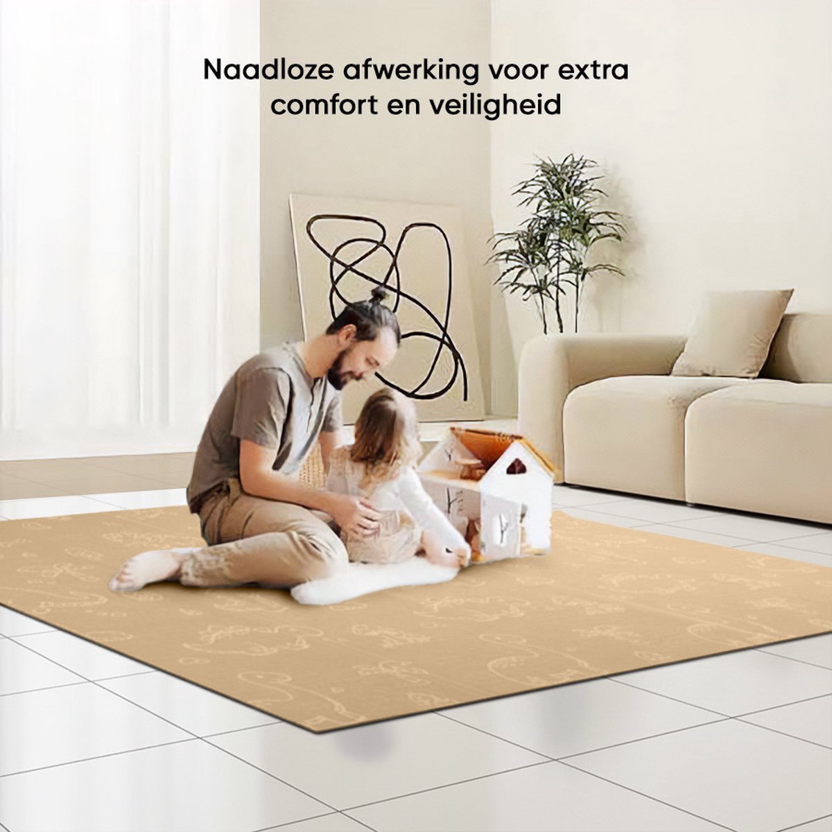 OPVOUWBARE Baby Speelmat - DUBBELZIJDIG Speelkleed incl. opbergtas - EXTRA DIK - 180x200x1,5cm - Ecru/ Beige — afbeelding 5
