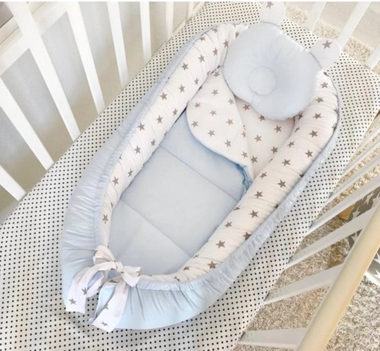 Jaju Baby - Babynestje - Organische Katoen - Antibacterieel Baby nest - Anti-Allergisch Baby nestje - Blauw - 74 x 40 cm