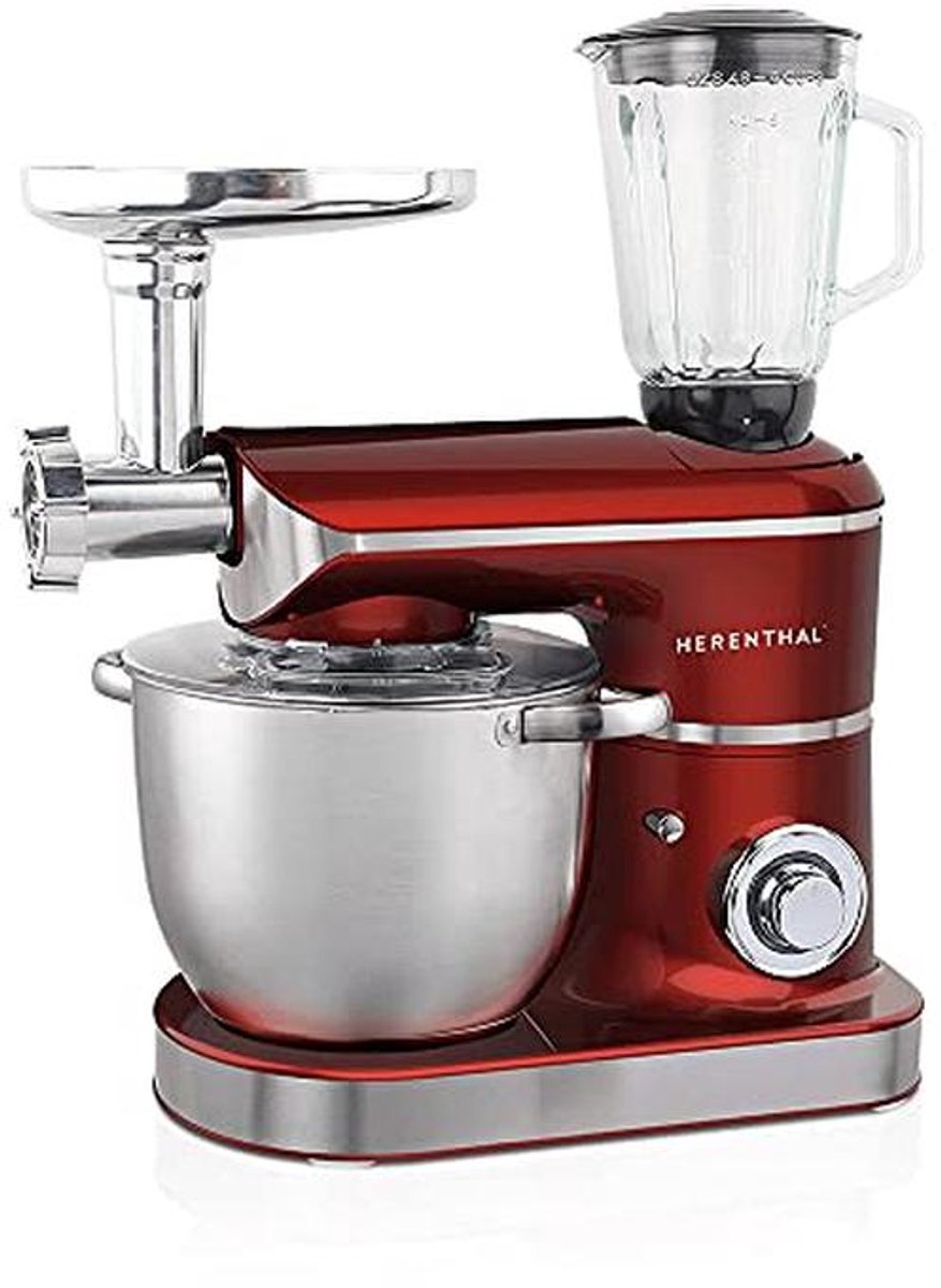 Keukenmachine met drievoudige functie, 7,5 liter, vleesmolen, mixer, 2200 W, rood