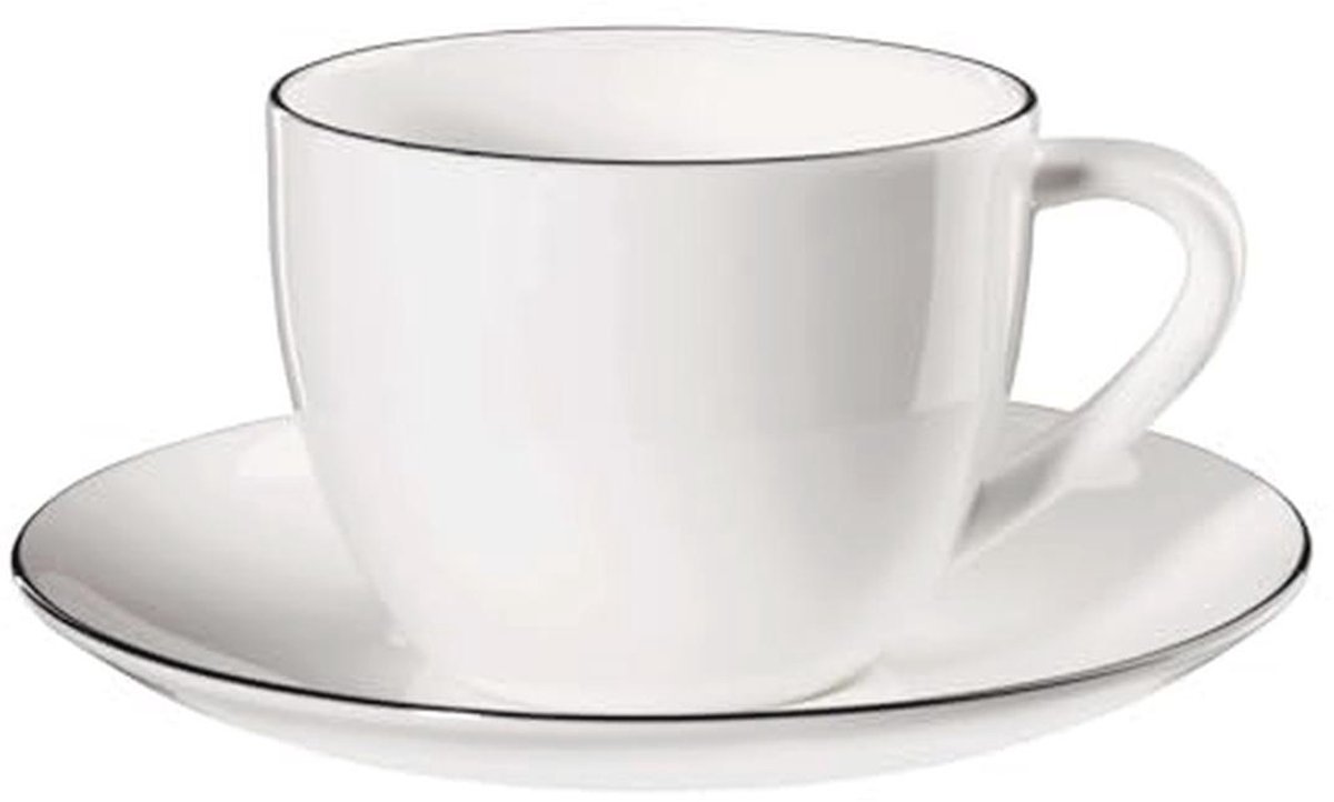 Cappuccino Kop met Schotel - Fine Bone China - Zwart-Wit - 0,25L - 9cm x 7cm