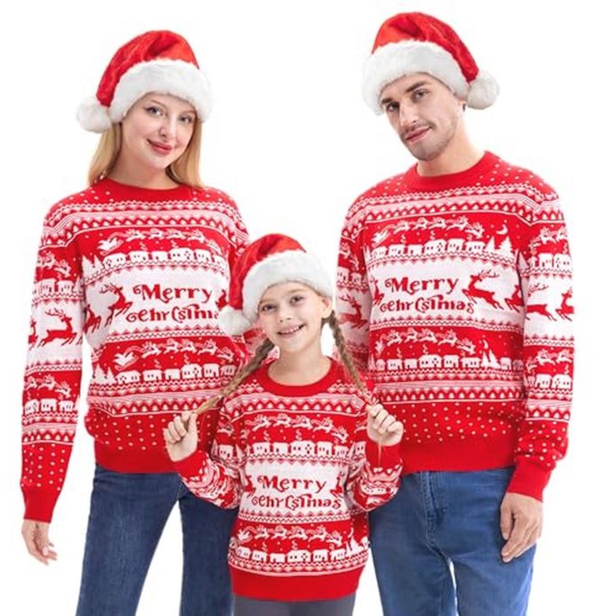 Bijpassende familie kersttrui voor dames - schattige gebreide kersttrui met lange mouwen
