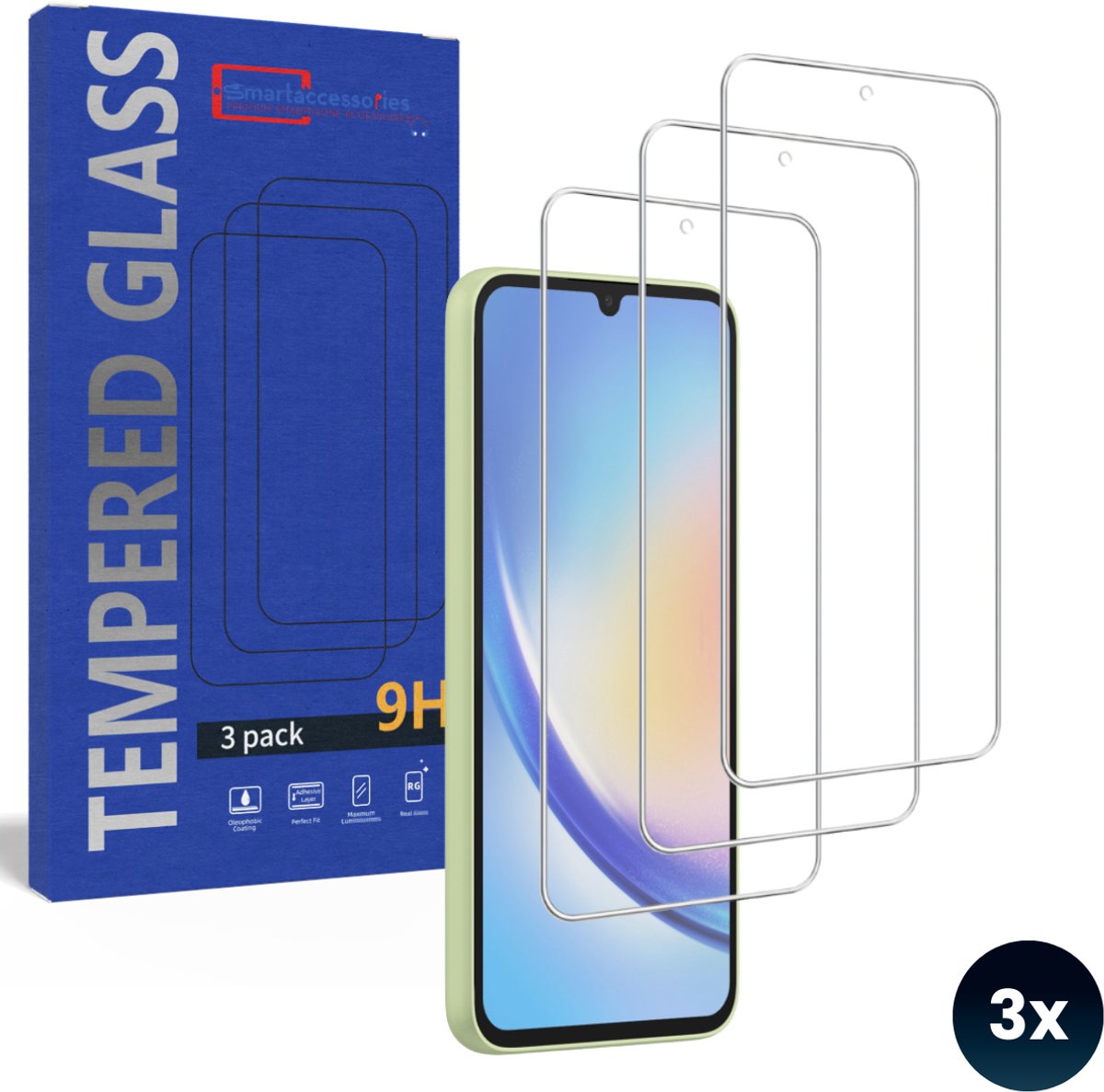 3 Stuks Screenprotector geschikt voor Samsung Galaxy A34 - Gehard Beschermglas - Tempered Glass Screen Cover -Eenvoudige installatie