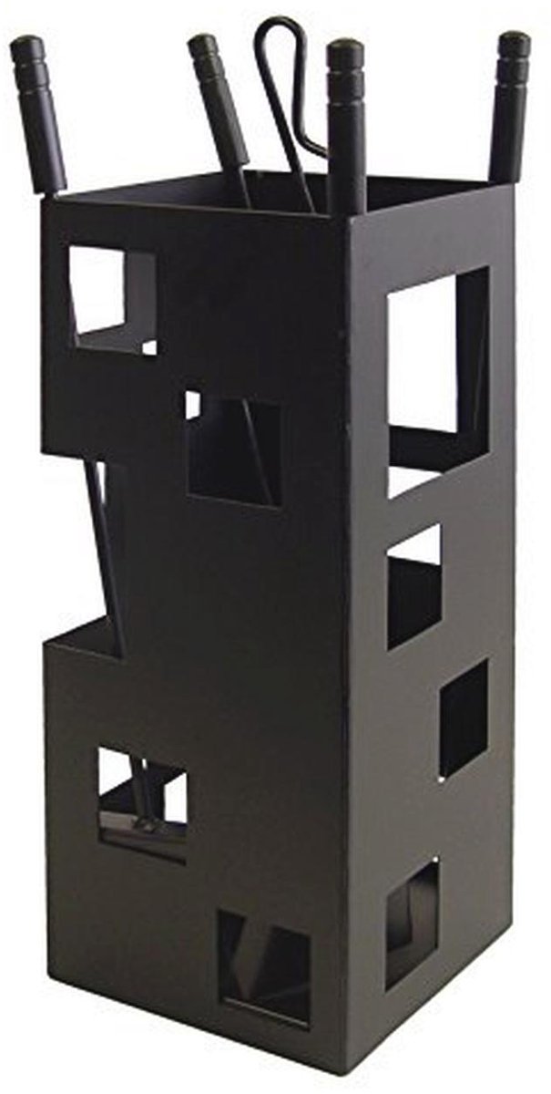 Open haard accessoireset - Vierkant design - 50 x 20 x 20 cm - Zwart