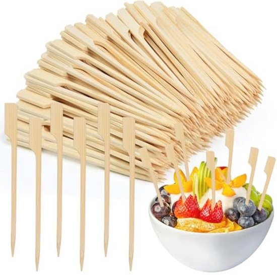 20 cm bamboespiesjes, 100 stuks bamboestokken voor cocktail hapjes tandenstokers, kabab-spiesjes, peddel, houten spiesjes voor cocktail, fruit, grillen, drank, barbecue, fondue (20,3 cm