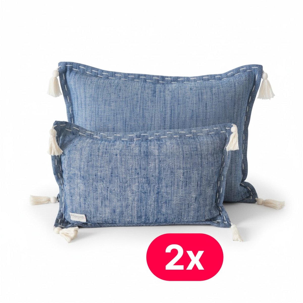 Celala Sierkussen met kwastjes - 2 stuks - Blauw/Wit - 30x50cm - Tuin - Woonkamer - Inclusief Kussenvulling