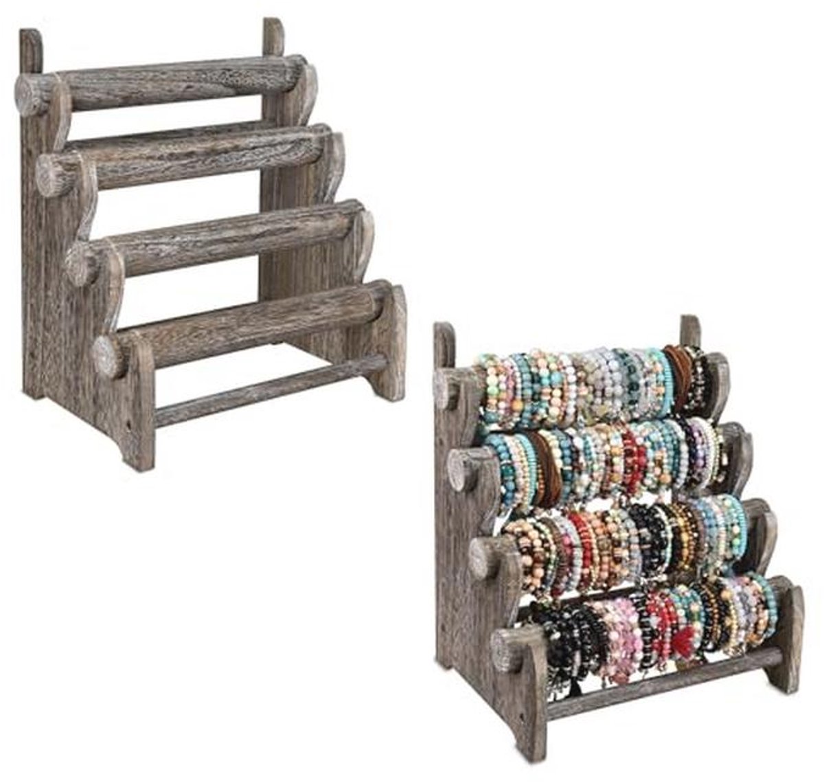 Antiek Houten 4 Tier Sieraden Display Stand voor Armbanden en Scrunchies