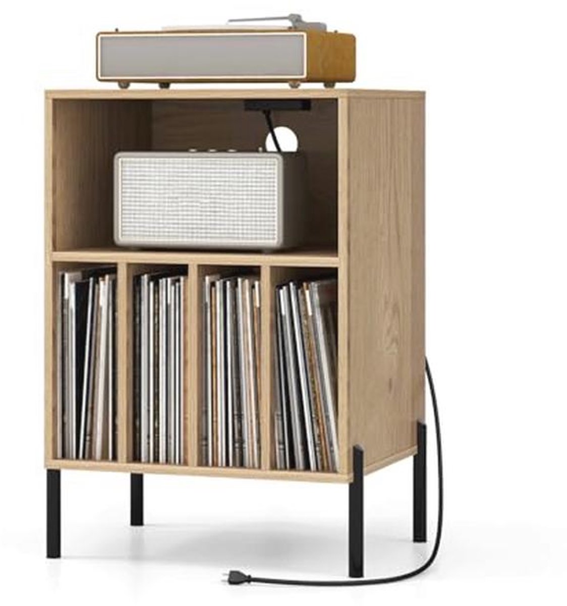Moderne Draaitafel Standaard met Opbergruimte en Laadstation voor Vinylplaten