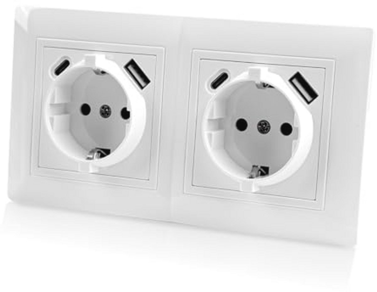 Dubbele stopcontact met USB en type C, 16A, verbeterde USB laadpoort