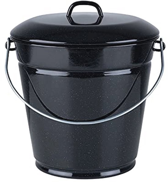 Emaille Emmer met Deksel - 10 Liter, Zwart, 28 cm