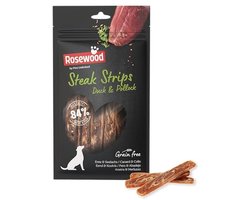 Rosewood Steak Strips Eend & Koolvis - Zachte Verwensnack voor Honden, Hoog Vlees/Vis Gehalte, Vetarm, Zonder Granen en Gluten, Zonder Kunstmatige Toevoegingen, 100 g