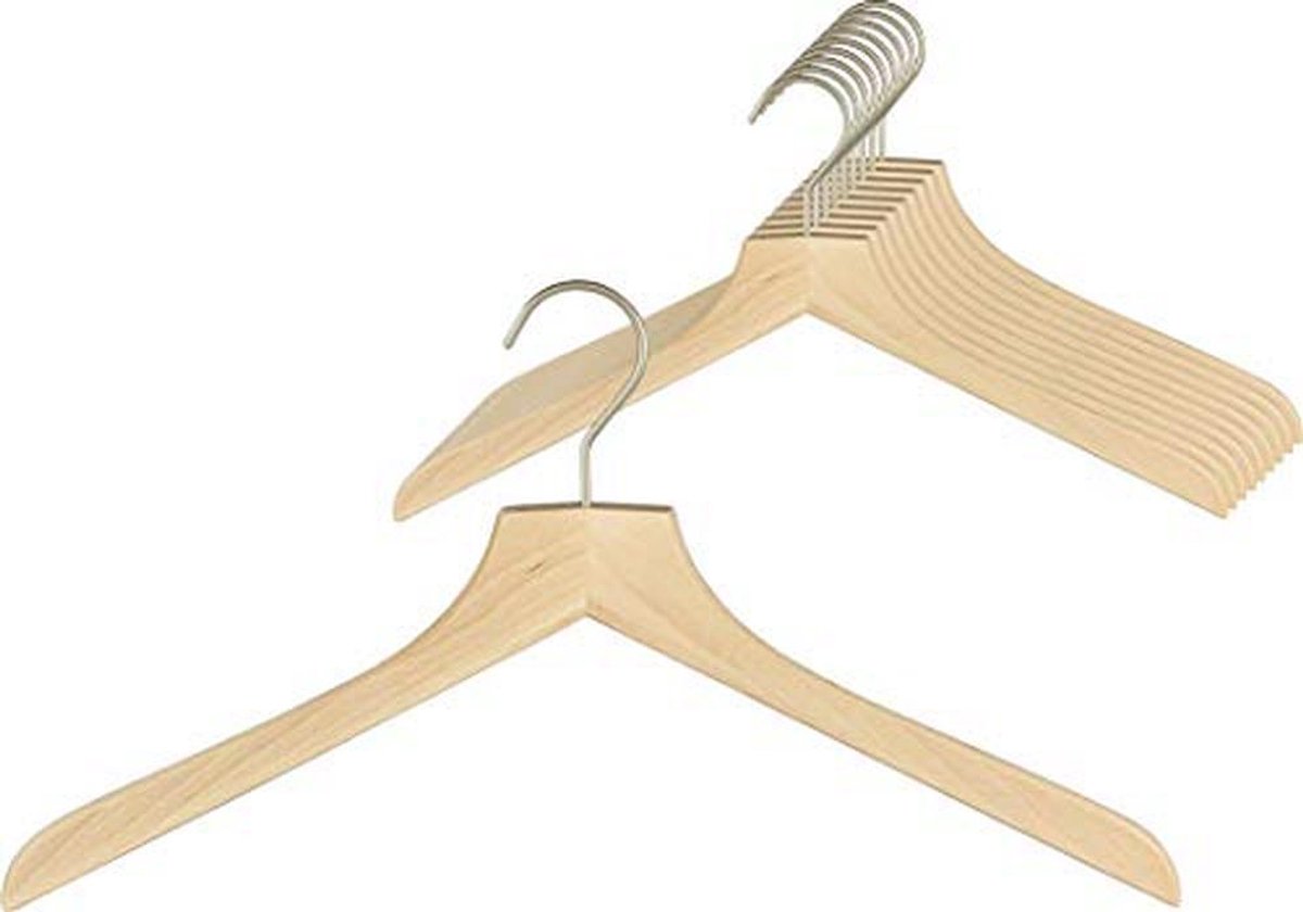 Houten Kleerhangers Set van 10 - Duurzaam en Ruimtebesparend voor Jassen en Blouses