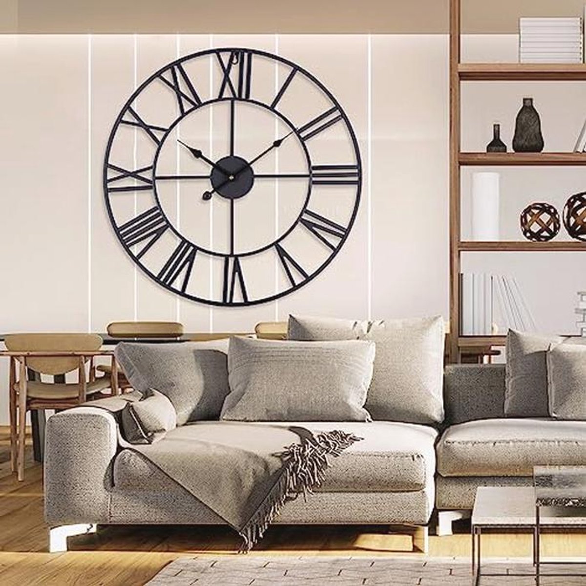 Grote Wandklok 60 cm zonder Tikken met Romeinse Cijfers - Stil en Decoratief voor Thuis, Keuken, en Kantoor