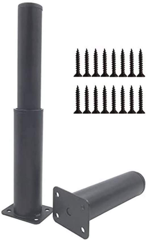 QLLY 50cm/19,7 inch verstelbare hoge metalen bureaupoten, kantoortafel meubels poten set, set van 4 (50 cm, zwart