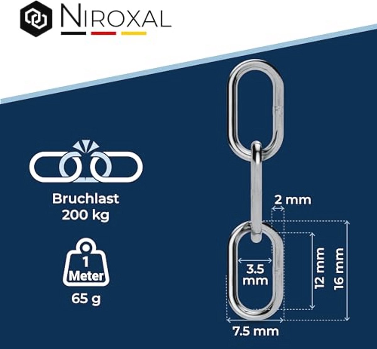Roestvrijstalen afsluitketting 7 meter - 2 mm dikke ketting met korte schakels