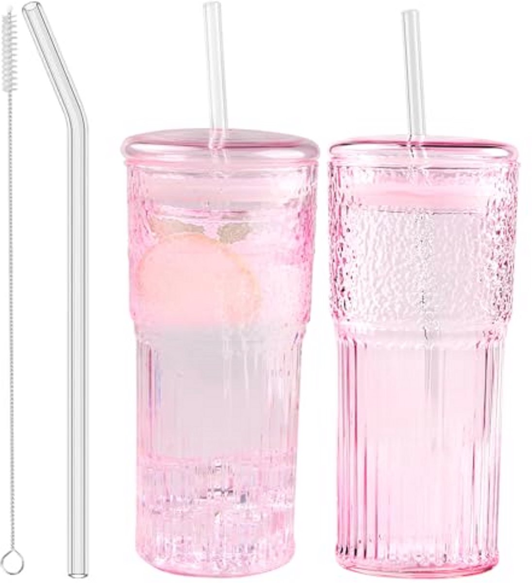 Koffiekopjes met deksels en rietjes - 20 oz Roze Ijswaterglazen Set van 2
