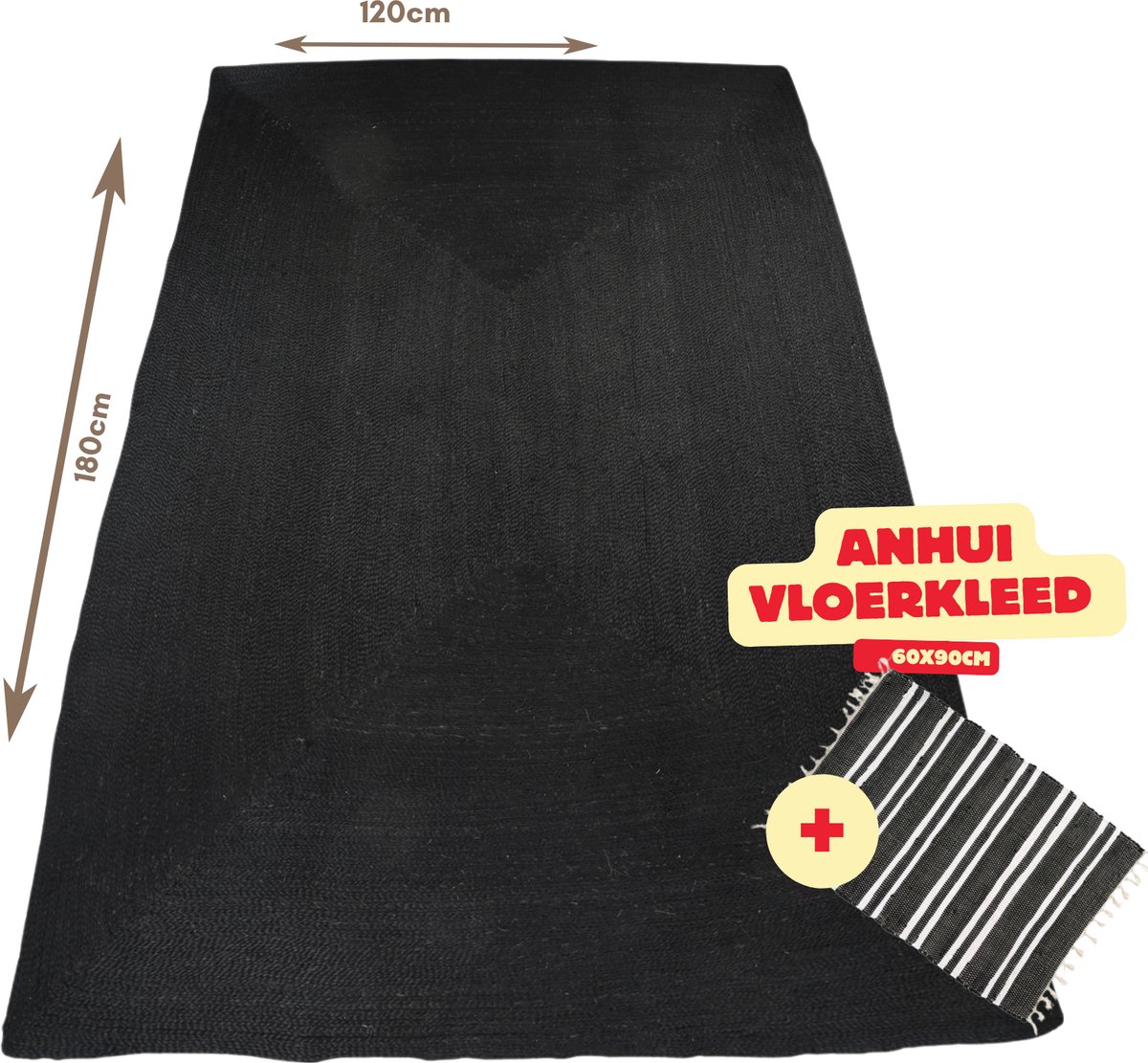 Dhaka jute vloerkleed zwart