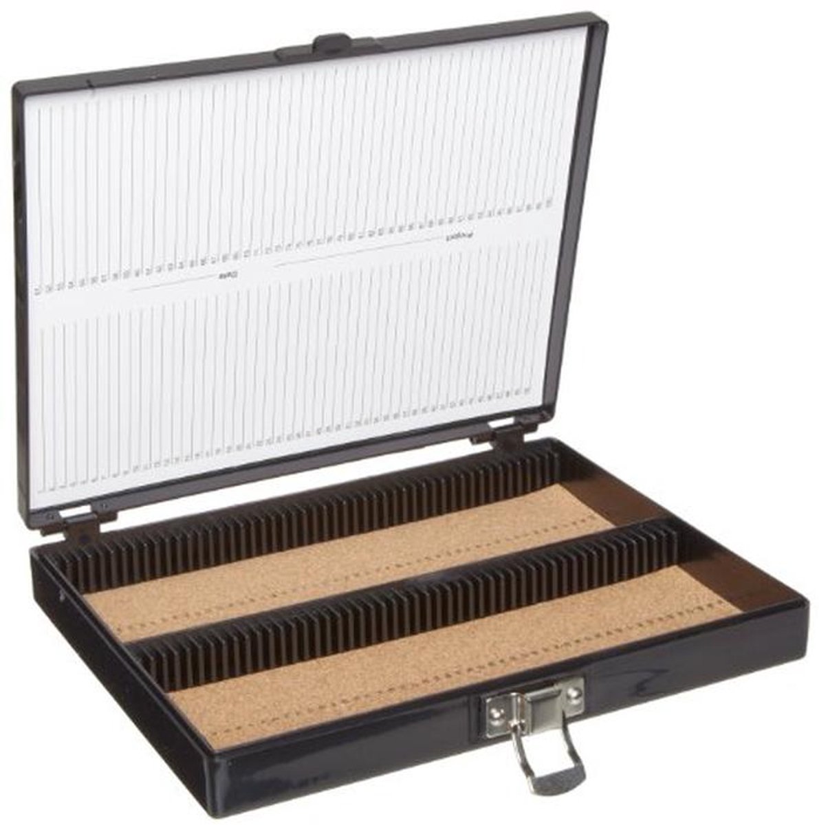 Voorbereidingsdoos voor 100 objectdragers met kurkvoering, zwart