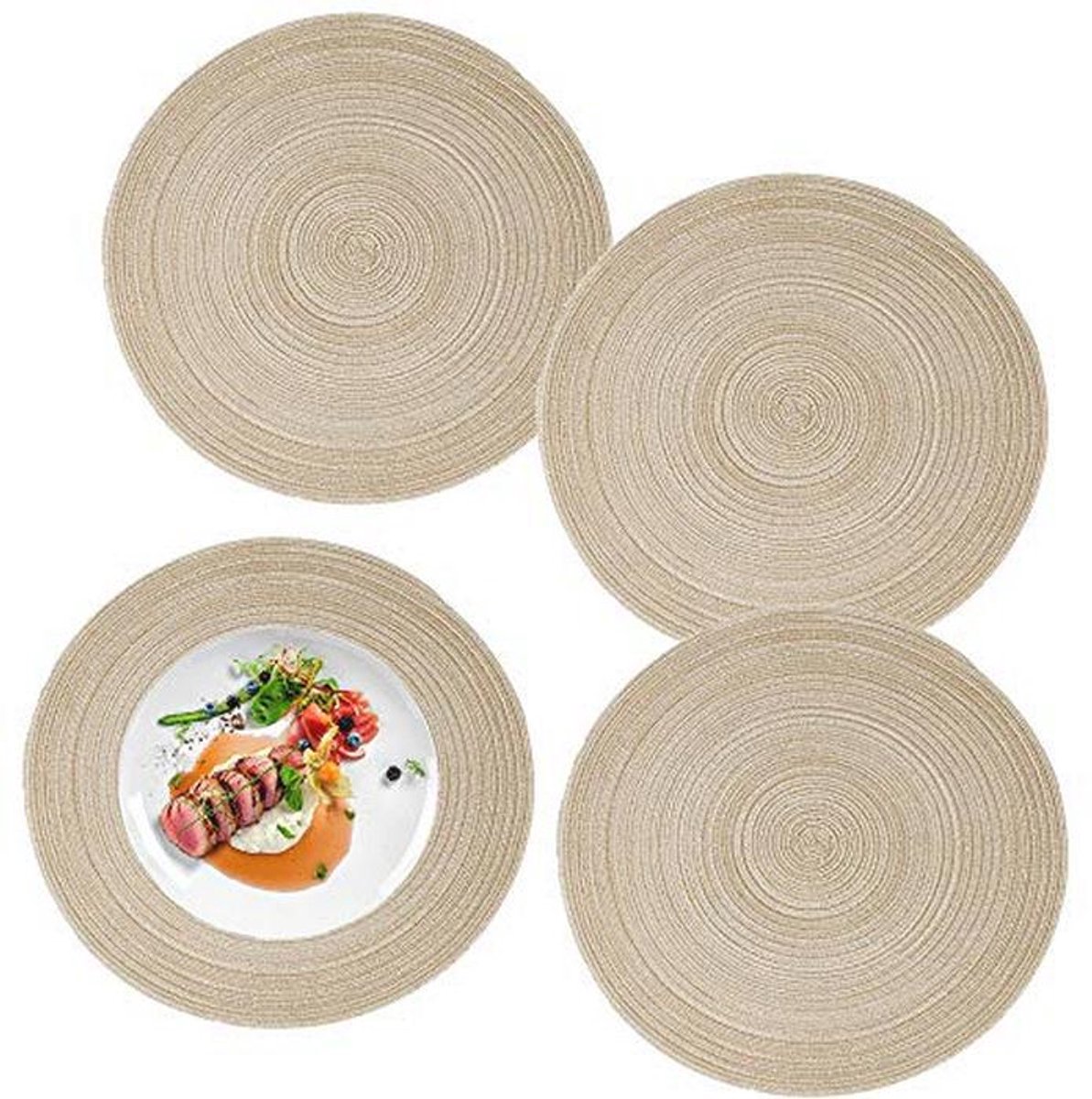 Ronde Katoenen Placemats - Antislip wasbare placemats voor Eettafel en Buiten, 4 Stuks