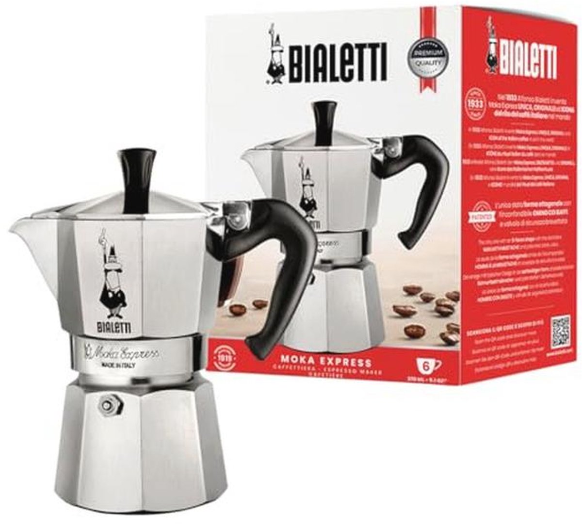 Moka Express Espressomachine voor 6 Kopjes - Aluminium en Grijze Afwerking
