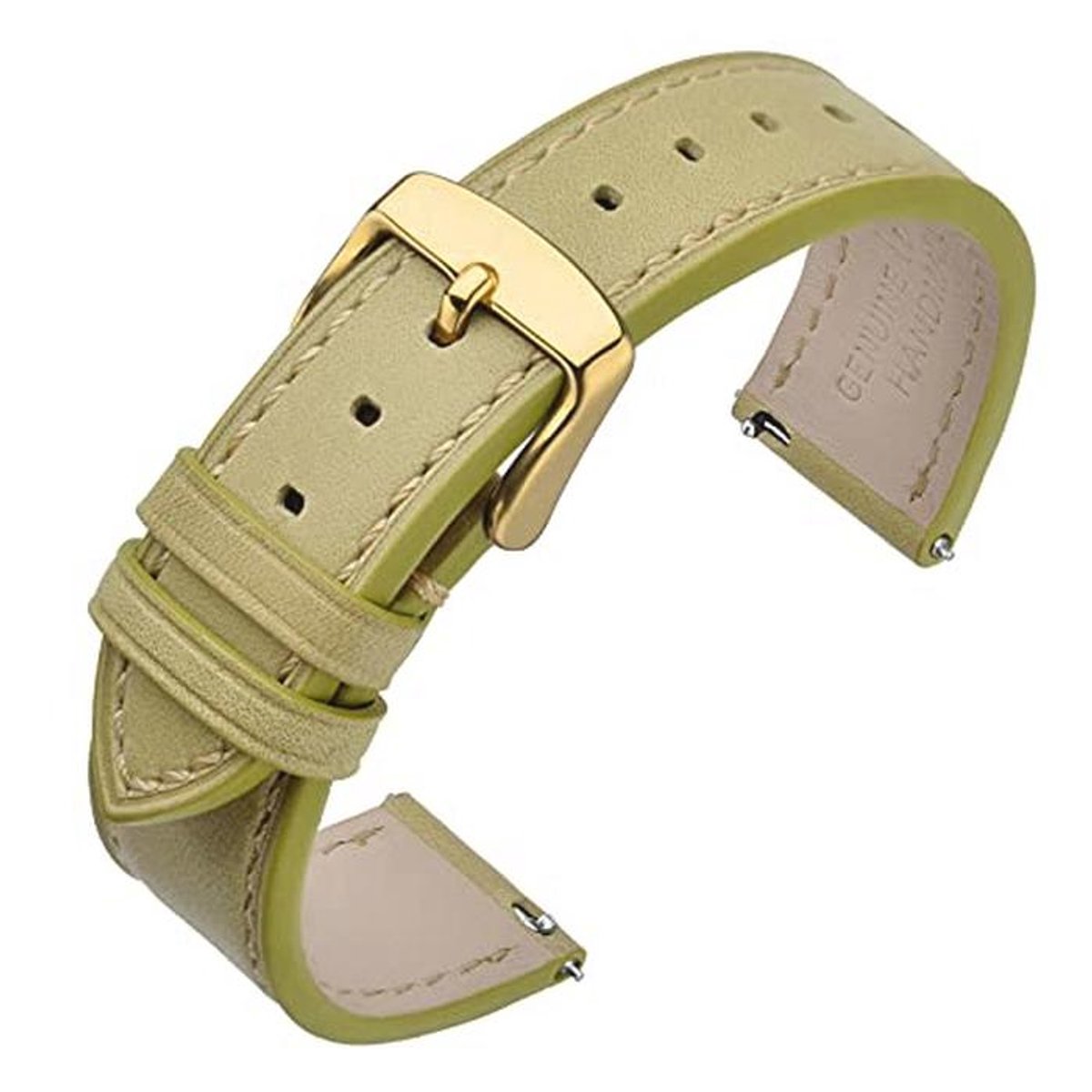 Horlogebandje 17mm, 18mm, 19mm, 20mm, 21mm, 22mm met Snelsluiting en Leren Armband in Groen-Gouden Gesp