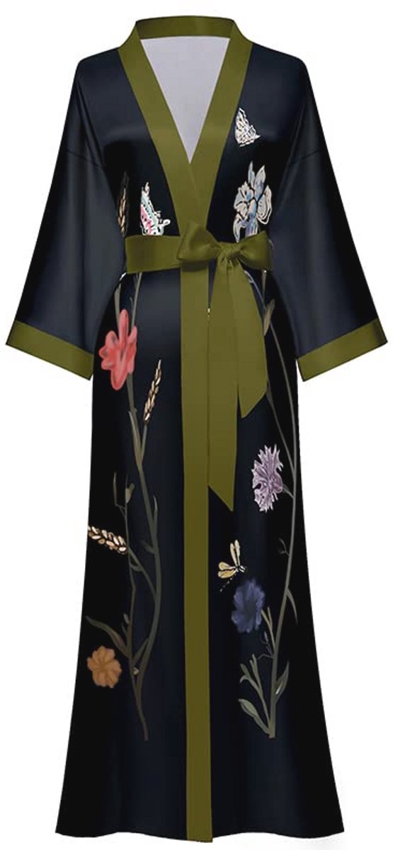 Lange Satijnen Kimono Ochtendjas met Bloemen - Ideaal voor Bruidsmeisjes