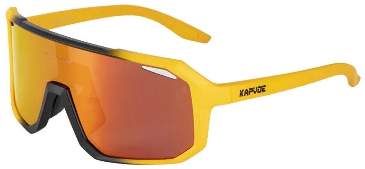 Kapvoe - Fietsbril - Sportbril - UV400 - Inclusief Brillendoos - Geel frame - Rode lens