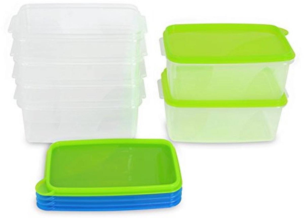 Opslagdozen voor Voedsel - Set van 6, Rectangular, 0.75 L, 15 x 10 x 7 cm, Blauw en Groen