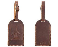 2 Pack Leather Luggage Travel Bags Tags of ‎Fasjosma, Luggage Bag Case Tags Leather Travel ID Labels Suitcase Name Tag (Brown)