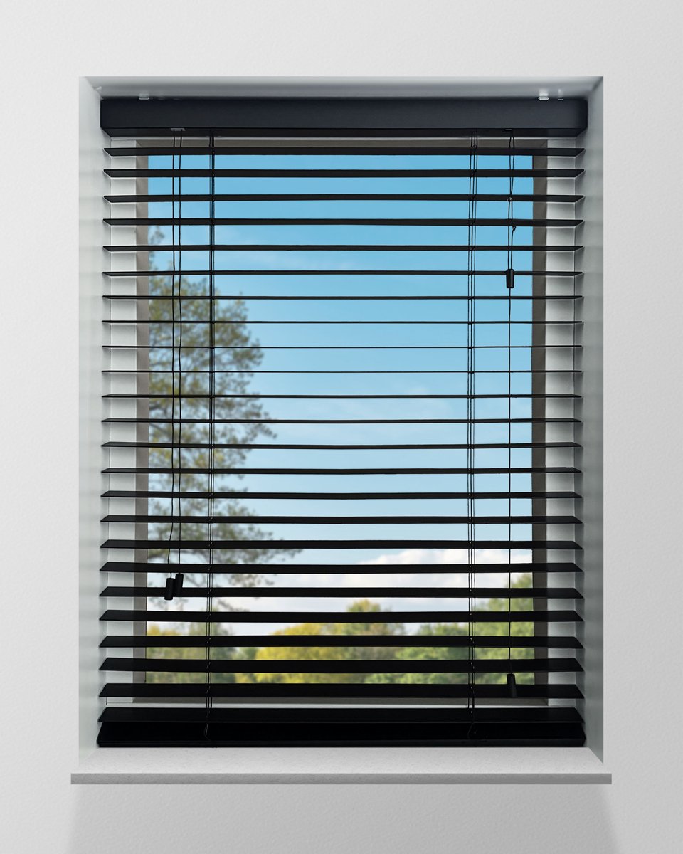 Houten Jaloezie - 50mm - Zwart - 90x130cm - Ladderkoord