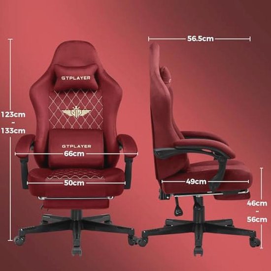 Ergonomische Gamingstoel - Verstelbare Gamestoel voor Bureau met Vering en Voetensteun — afbeelding 4