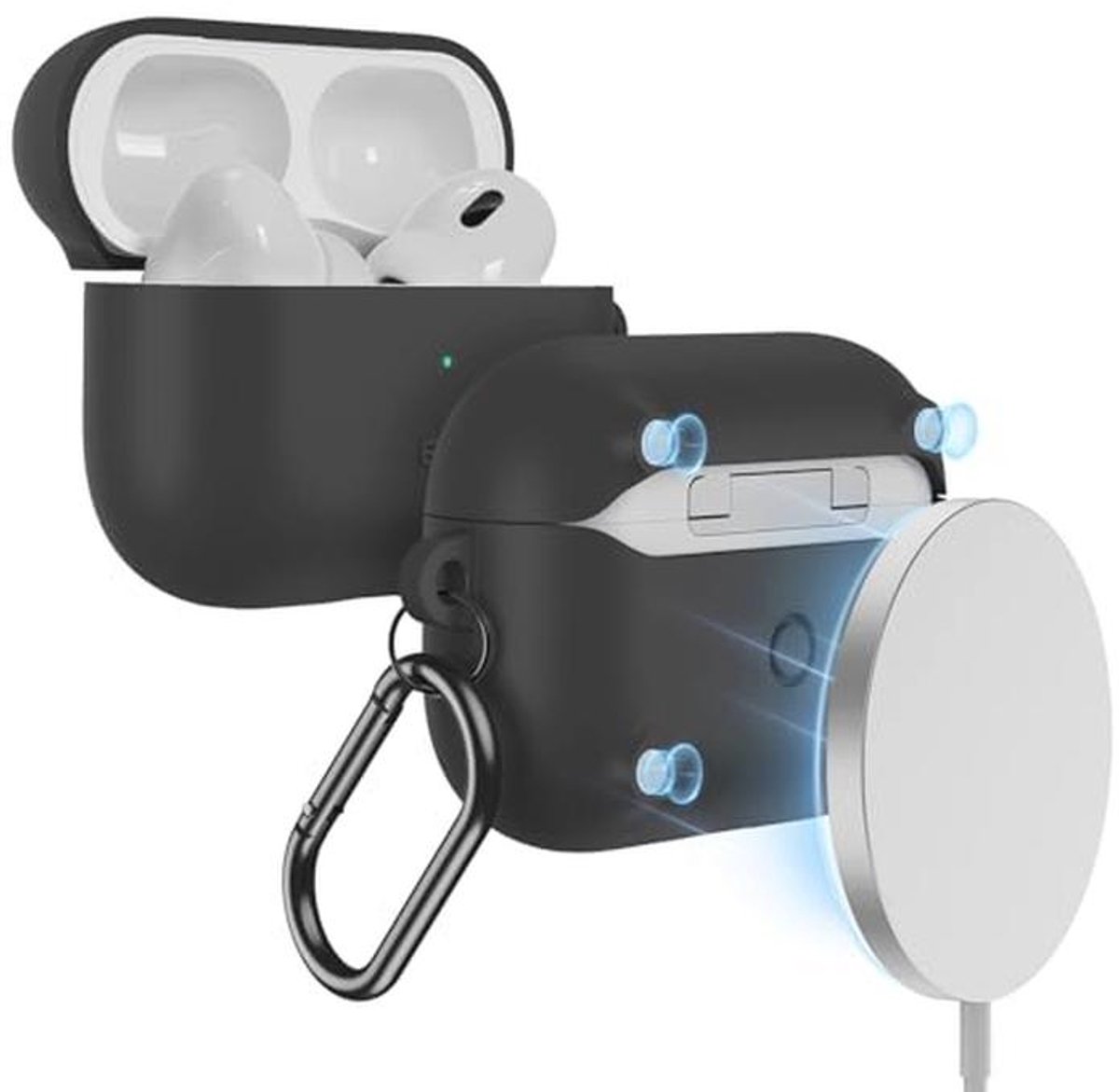 Hoes voor AirPods Pro 2 - Compatibel met 1e en 2e generatie - Magnetisch opladen, Zwart