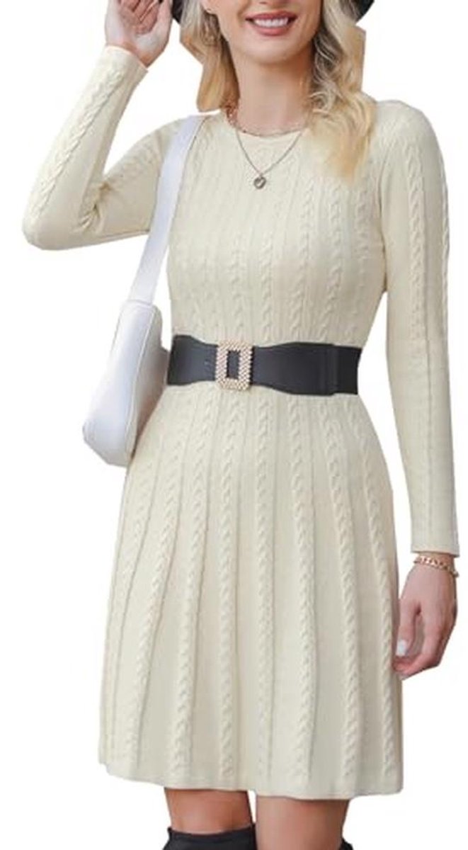 Elegante gebreide damesjurk met col - Modieuze midi trui-jurk voor vrije tijd en cocktails