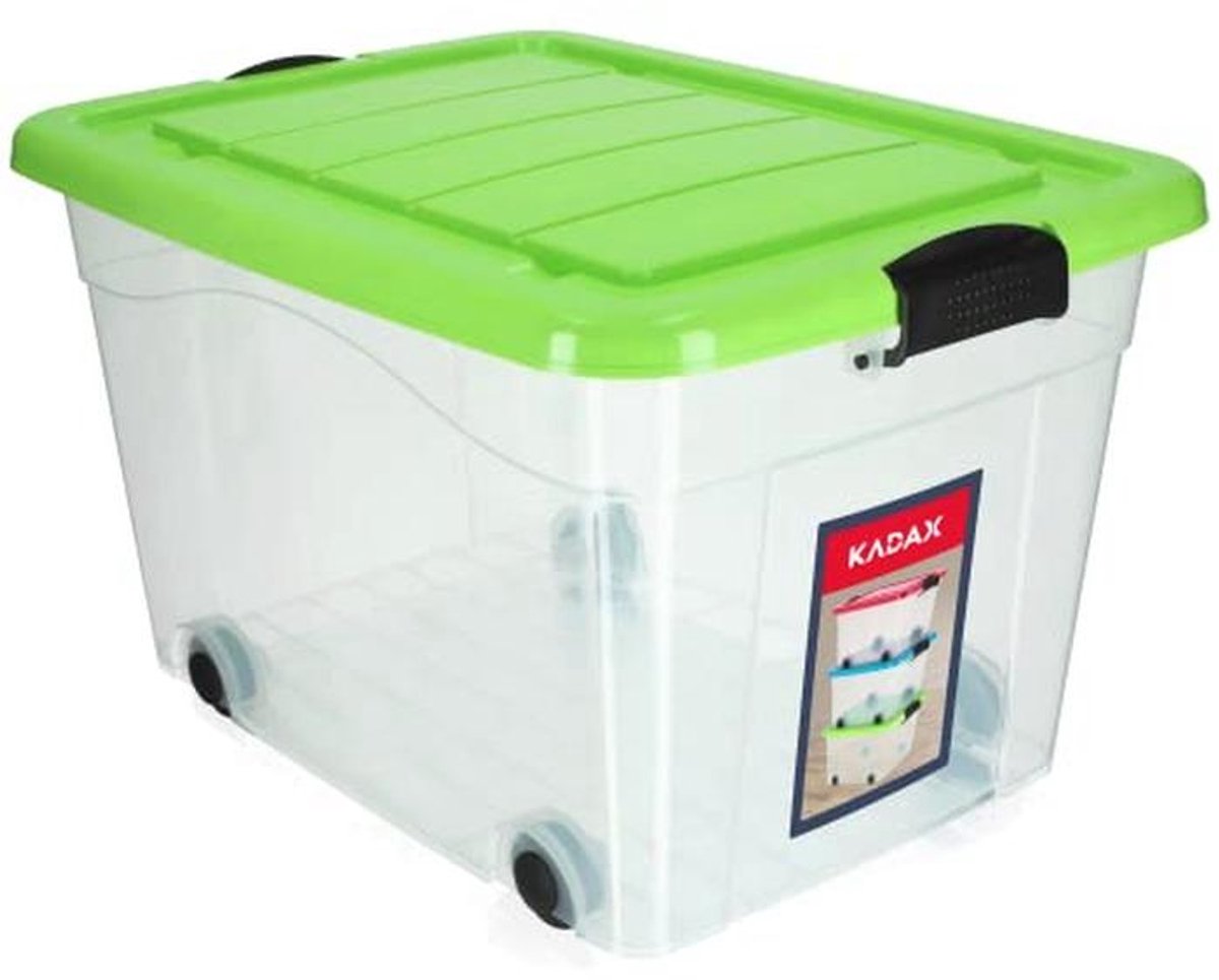 Kunststof opbergcontainer met wieltjes en deksel - 60 liter, ideale organizer voor speelgoed en seizoenskleding