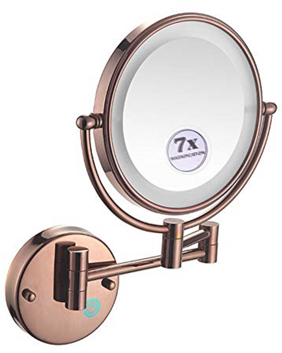 Wandmount make-up spiegel met LED verlichting en vergrotende functie