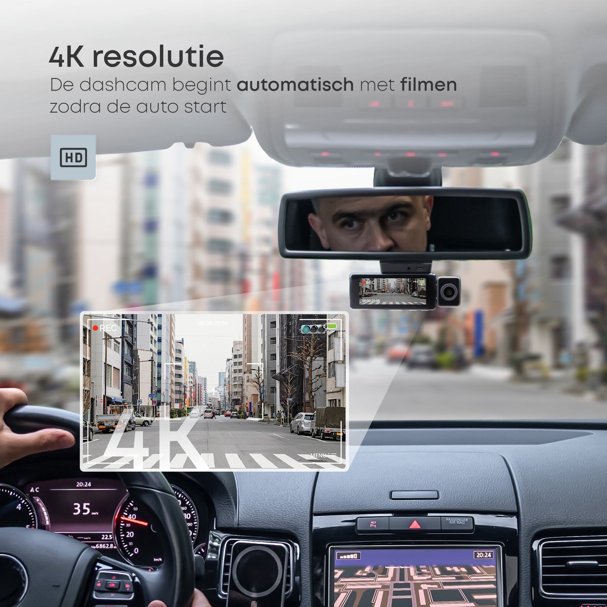 Norva - Dashcam voor Auto 3 in 1 - 4K Ultra HD - Voor en achter + binnen camera - Wifi & GPS - Nachtzicht - Besturing via app - 170 graden kijkhoek - G-sensor - loop recording - Incl. 64GB SD-kaart – foto 4