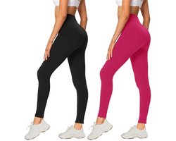 AMIYOYO Set van 2 leggings voor dames, legging met hoge taille, ondoorzichtig, elastische buikweg-broek, zachte sportbroek voor yoga, fitness, outdoor en vrije tijd