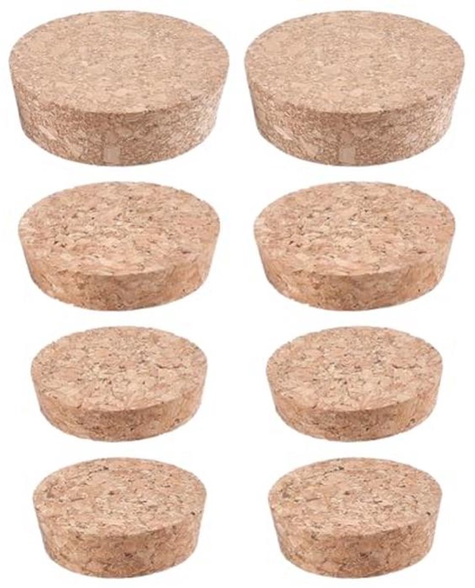 Taps toelopende kurkstoppers voor wijn en bier - Set van 8 stuks in 4 maten