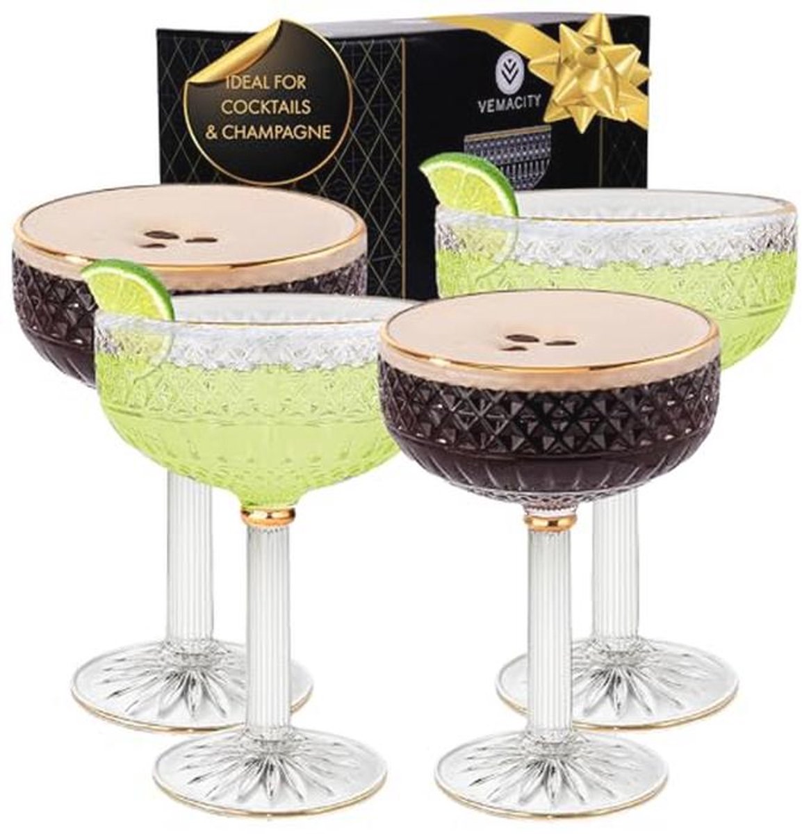 Set van 4 Luxe Kristallen Coupe Glazen - Perfect voor Cocktails en Champagne