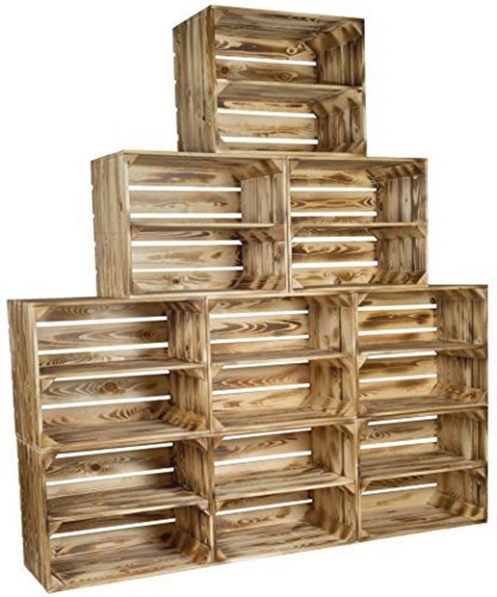 Gevlamde Houten Fruitkisten voor Wijn en Decoratie - Set van 9