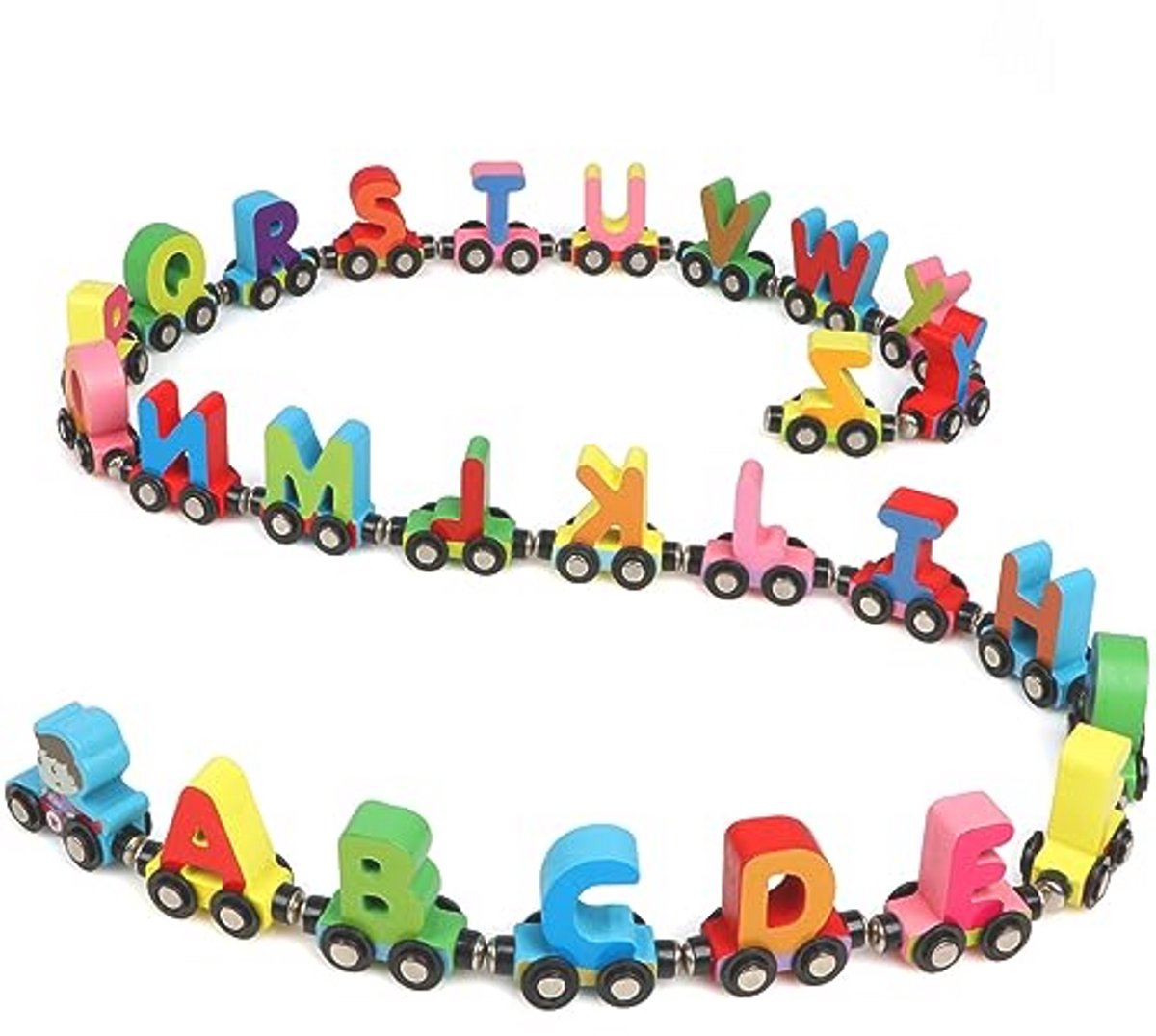 Houten Alfabets Trein Set - 27-delige Set met Motor en Magnetische Treinen